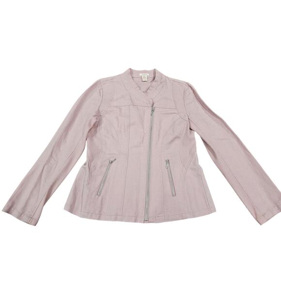 SUNDANCE Linen Blend Pink Full Zip Jacket Size 8 Moto Motercycle Chic - Picture 1 of 6